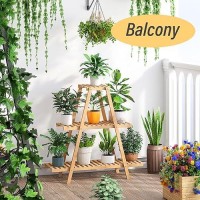 Furshus Plant Stand Indoor  Outdoor Bamboo Plant Stands For Multiple Plants  3 Tier 8 Potted Flower Holder Ladder Plant Rack Plant Shelf Ladder Table Plant Pot Stand For Living Room  Patio  Balcony (Natural)