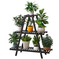 Furshus Plant Stand Indoor Outdoor Bamboo Plant Stands For Multiple Plants 3 Tier 8 Potted Flower Holder Ladder Plant Rack Pla