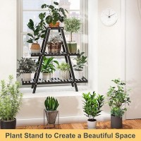 Furshus Plant Stand Indoor  Outdoor Bamboo Plant Stands For Multiple Plants  3 Tier 8 Potted Flower Holder Ladder Plant Rack Plant Shelf Ladder Table Plant Pot Stand For Living Room  Patio  Balcony (Black)