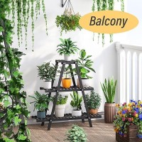 Furshus Plant Stand Indoor  Outdoor Bamboo Plant Stands For Multiple Plants  3 Tier 8 Potted Flower Holder Ladder Plant Rack Plant Shelf Ladder Table Plant Pot Stand For Living Room  Patio  Balcony (Black)