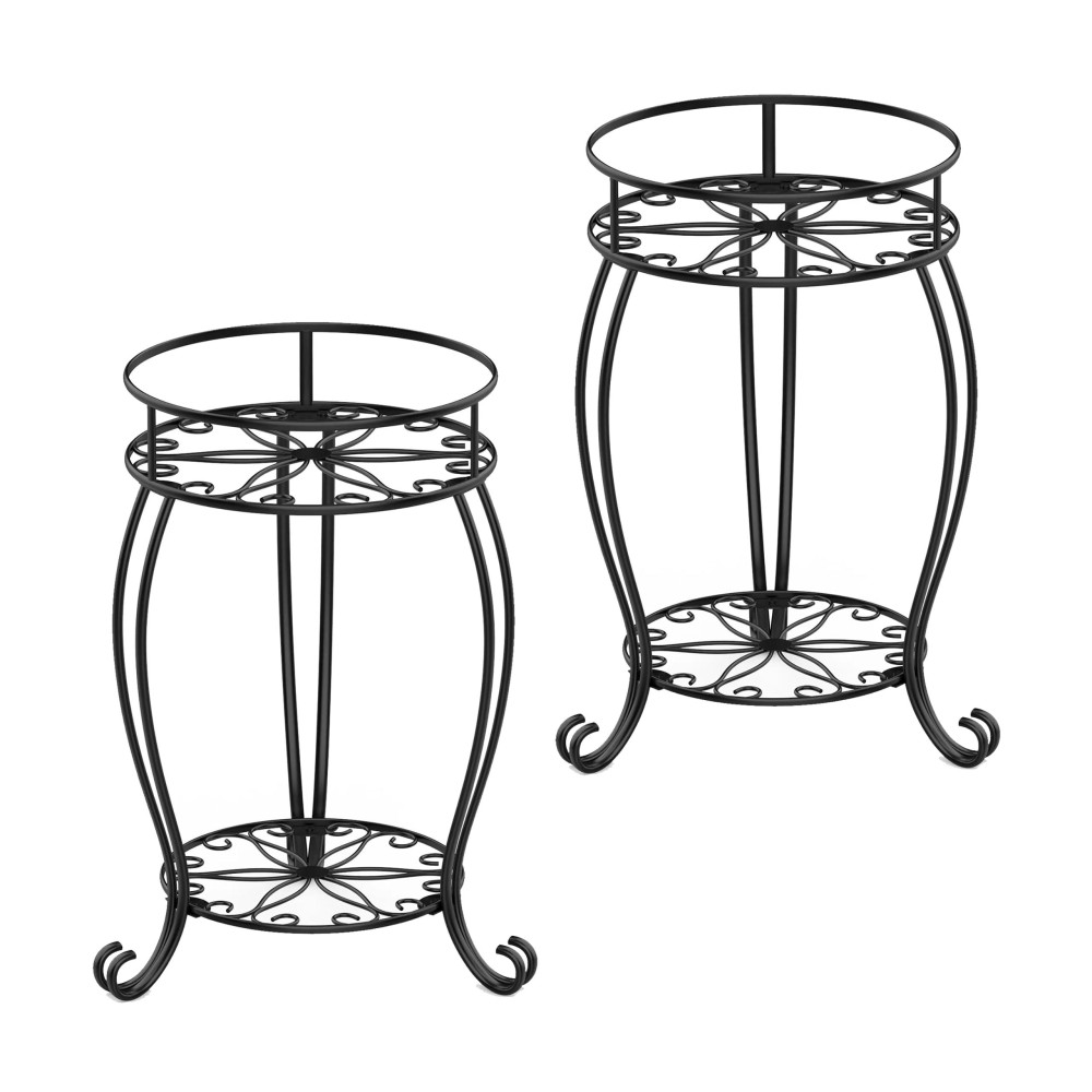 Faithland 2 Pack Plant Stands Heavy Duty Metal Planter Holder Indoor Outdoor 2 Tier Round Potted Supports Rack Corner Display