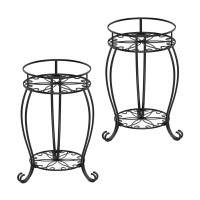 Faithland 2 Pack Plant Stands Heavy Duty Metal Planter Holder Indoor Outdoor 2 Tier Round Potted Supports Rack Corner Display