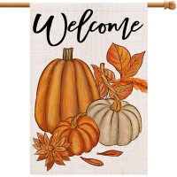 Fall Pumpkin Welcome House Flag 28X40 Inch Burlap Double Sided Autumn Thanksgiving Yard Outside Decoration Df09528