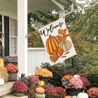 Fall Pumpkin Welcome House Flag 28X40 Inch Burlap Double Sided Autumn Thanksgiving Yard Outside Decoration Df09528