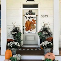 Fall Pumpkin Welcome House Flag 28X40 Inch Burlap Double Sided Autumn Thanksgiving Yard Outside Decoration Df09528