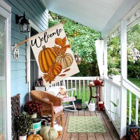 Fall Pumpkin Welcome House Flag 28X40 Inch Burlap Double Sided Autumn Thanksgiving Yard Outside Decoration Df09528