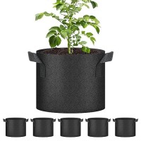 Yssoa 5 Pack 5 Gallon Grow Bags Aeration Nonwoven Fabric Plant Pots With Handles Heavy Duty Gardening Planter For Potato Toma