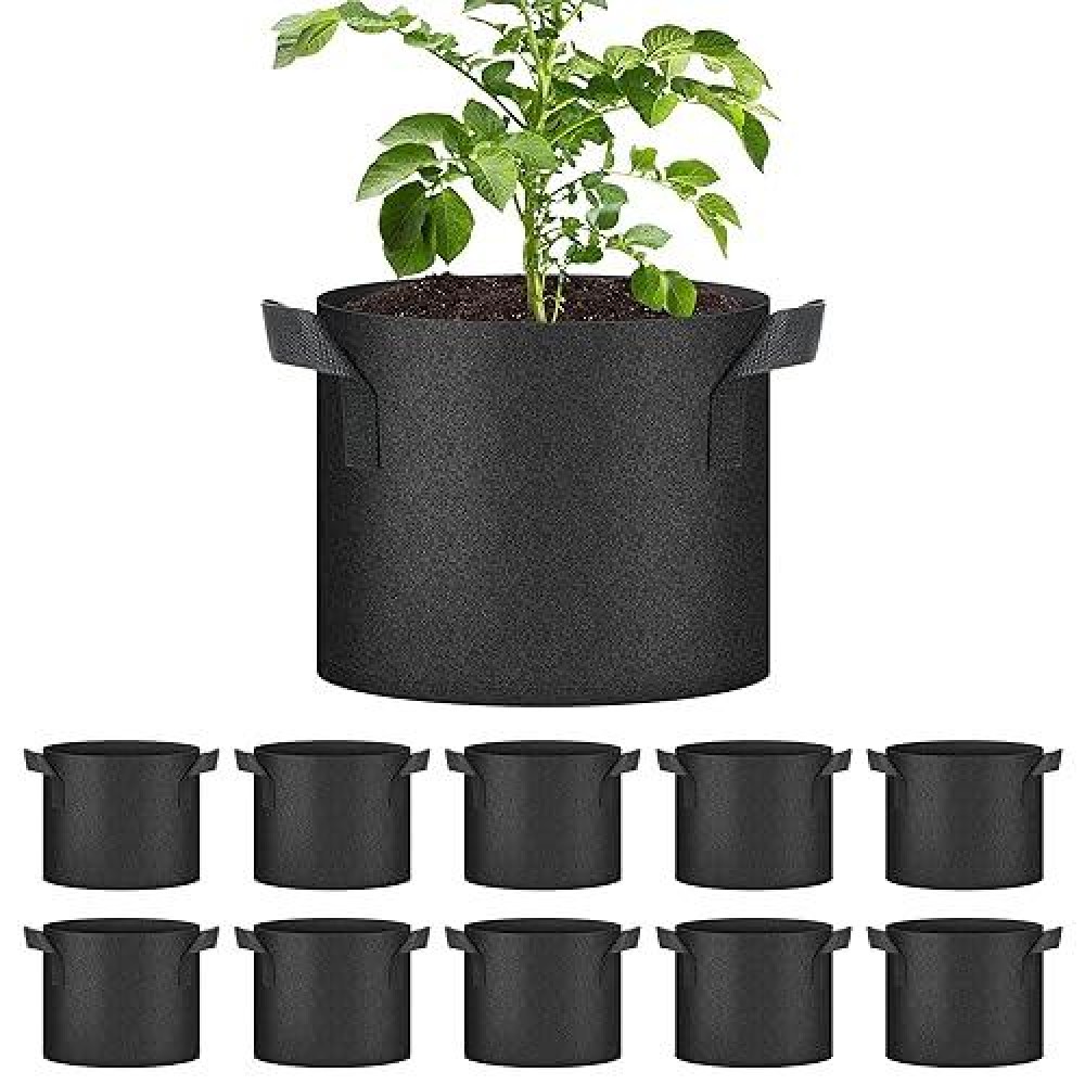 Yssoa 10-Pack 5 Gallon Grow Bags  Tomoato Plant Pots With Handles  Aeration Nonwoven Fabric  Heavy Duty Gardening Planter For Vegetable  Fruits And Flowers  Black