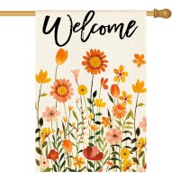 Avoin Colorlife Fall Flowers Welcome House Flag 28X40 Inch Double Sided Seasonal Floral Autumn Rustic Harvest Yard Outdoor Deco