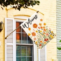 Avoin Colorlife Fall Flowers Welcome House Flag 28X40 Inch Double Sided Seasonal Floral Autumn Rustic Harvest Yard Outdoor Deco