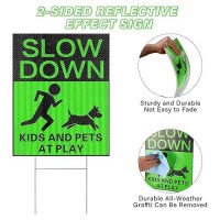 6 Pcs Reflective Kids And Pets At Play Safety Signs With Metal Stake 15 X 12 Inch Double Sided Slow Down Caution Warning For Str