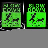 6 Pcs Reflective Kids And Pets At Play Safety Signs With Metal Stake 15 X 12 Inch Double Sided Slow Down Caution Warning For Str