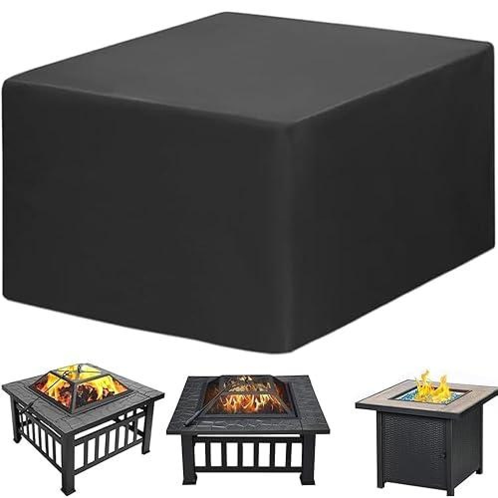 Amberr Fire Pit Cover 600D Heavy Duty Fire Pit Cover Square Waterproof Outside Firepit Covers  All Weather Resistant (Square - 36 L X 36 W X 24 H)