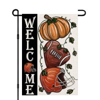 Fall Football Welcome Garden Flags 12X18 Inch Vertical Double Sided Pumpkin Autumn Sports Game Day Sign Thanksgiving Seasonal Y