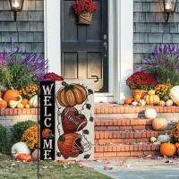 Fall Football Welcome Garden Flags 12X18 Inch Vertical Double Sided Pumpkin Autumn Sports Game Day Sign Thanksgiving Seasonal Y