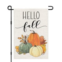 Hello Fall Pumpkin Garden Flag 12X18 Inch Double Sided Autumn Sign Seasonal Yard Outdoor Thanksgiving Decor Df310