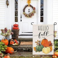 Hello Fall Pumpkin Garden Flag 12X18 Inch Double Sided Autumn Sign Seasonal Yard Outdoor Thanksgiving Decor Df310