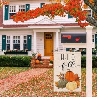 Hello Fall Pumpkin Garden Flag 12X18 Inch Double Sided Autumn Sign Seasonal Yard Outdoor Thanksgiving Decor Df310