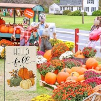 Hello Fall Pumpkin Garden Flag 12X18 Inch Double Sided Autumn Sign Seasonal Yard Outdoor Thanksgiving Decor Df310