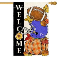 Baccessor Fall Football House Flags Vertical Double Sided 28 X 40 Inch Pumpkin Autumn Sports Game Day Large Flag For Yard Welco