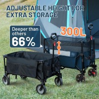 Timber Ridge 300L Extra Large Collapsible Folding Wagon Carts  Heavy Duty Outdoor Camping Utility Wagons With Extended Height  Adjustable Handle  Cup Holders(Blue)