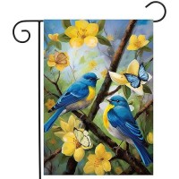 Summer Garden Flags Floral Bluebird Garden Flag Flower Spring Yard Flags For Outside 12X18 Double Sided Outdoor Front Porch Deco