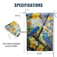 Summer Garden Flags Floral Bluebird Garden Flag Flower Spring Yard Flags For Outside 12X18 Double Sided Outdoor Front Porch Deco