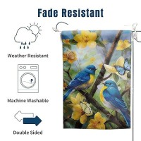 Summer Garden Flags Floral Bluebird Garden Flag Flower Spring Yard Flags For Outside 12X18 Double Sided Outdoor Front Porch Deco