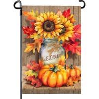 Dacawin Garden Flags Fall Sunflower Printing Yard Flag Welcome Mason Jar Garden Flags For Outside Pumpkin And Maple Pattern D