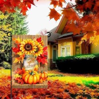 Dacawin Garden Flags Fall Sunflower Printing Yard Flag Welcome Mason Jar Garden Flags For Outside Pumpkin And Maple Pattern D