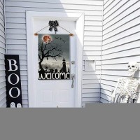 Welcome Halloween House Flag 28X40 Inch Double Sided Burlap Large Witch Pumpkin Flag Outside Porch Decor Halloween Yard Decorati