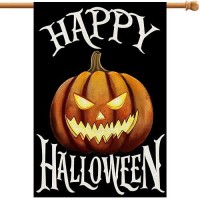 Happy Halloween House Flag 28X40 Inch Burlap Vertical Double Sided Scary Pumpkin Holiday Yard Outdoor Decoration Df09228