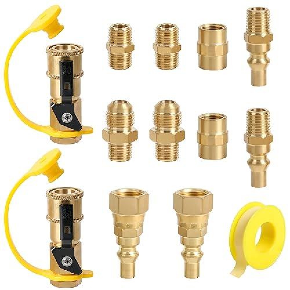 Atkke Rv Propane Quick Connect Fitting Adapter Valve 14 Male Npt Full Flow Plug 38 Male Flare Quick Kit For Low Pressur