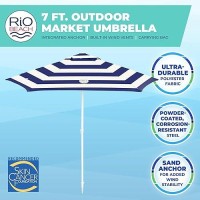 Rio Beach 7' Outdoor Market Umbrella With Sand Anchor And Carrying Bag  Portable Patio And Beach Umbrella With Anchor  Blue/White