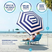 Rio Beach 7' Outdoor Market Umbrella With Sand Anchor And Carrying Bag  Portable Patio And Beach Umbrella With Anchor  Blue/White