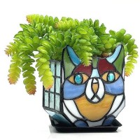 Tiffany Stained Glass Cat Planter Indoor And Outdoor Plant Displays Succulent Cat Pot Plant Gifts For Women 46X515X23 In Wit