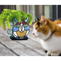 Tiffany Stained Glass Cat Planter Indoor And Outdoor Plant Displays Succulent Cat Pot Plant Gifts For Women 46X515X23 In Wit