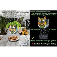 Entlityful Cat Flower Pots For Indoor Plants Stained Glass Cat Plant Displays Cat Succulent Planter Candle Holder Container Deco