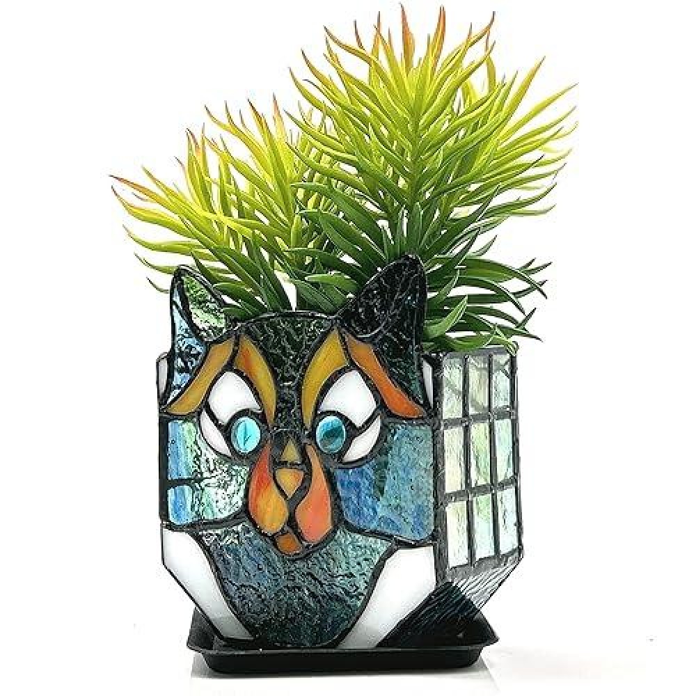 Entlityful Cat Stained Glass Pot Cat Flower Pots For Indoor Plants Cat Plant Decor Fun Plant Pots Gift 46X515X23 Inexcluding