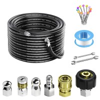 Piseve Sewer Jetter Kit 50Ft For Pressure Washer 5800Psi Drain Cleaner Hose With 14 Inch Female Npt Button Nose Rotating Sewe