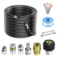 Piseve Sewer Jetter Kit 100Ft For Pressure Washer 5800Psi Drain Cleaner Hose With 14 Inch Female Npt Button Nose Rotating Sew