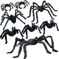 Unglinga 8 Large Spiders Halloween Decorations Outdoor Indoor Fake Spiders Scary Decorations Black Posable Halloween Spiders F