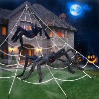 Unglinga Giant Spider Web Halloween Decorations Outdoor Indoor With 2 Large Spiders 50Inch 30Inch Scary White Spider Web Blac