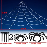 Unglinga Giant Spider Web Halloween Decorations Outdoor Indoor With 2 Large Spiders 50Inch 30Inch Scary White Spider Web Blac