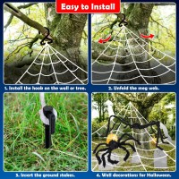 Unglinga Giant Spider Web Halloween Decorations Outdoor Indoor With 2 Large Spiders 50Inch 30Inch Scary White Spider Web Blac