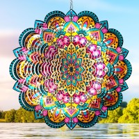 Aoedelyart Wind Spinners Outdoor Mandala Lucky Star Laser Cut Metal Kinetic Art Wind Spinner Gift For Christmas 12In Stainless S