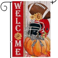 Fall Garden Flag Welcome Fall Football Yard Flag 12X18 Doublesided Autumn Fall Football Pumpkins Welcome Garden Flags Burlap