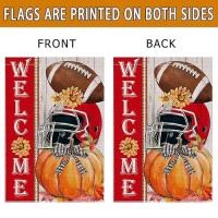 Fall Garden Flag Welcome Fall Football Yard Flag 12X18 Doublesided Autumn Fall Football Pumpkins Welcome Garden Flags Burlap