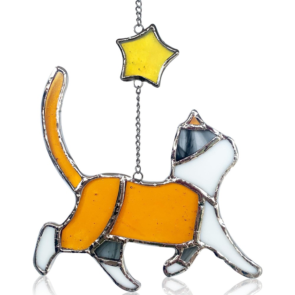 Seawah Cat Stained Glass Windows Hangings Suncatcher Cat Memorial Gift Cat Gifts For Cat Lovers For Women Handcrafted Cat