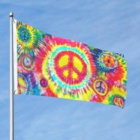 Tie Dye Peace Flag 2X3 Ft Outdoor Indoor With Grommet Rainbow Color Hippie Flag Garden Yard Banner Decorative Sign